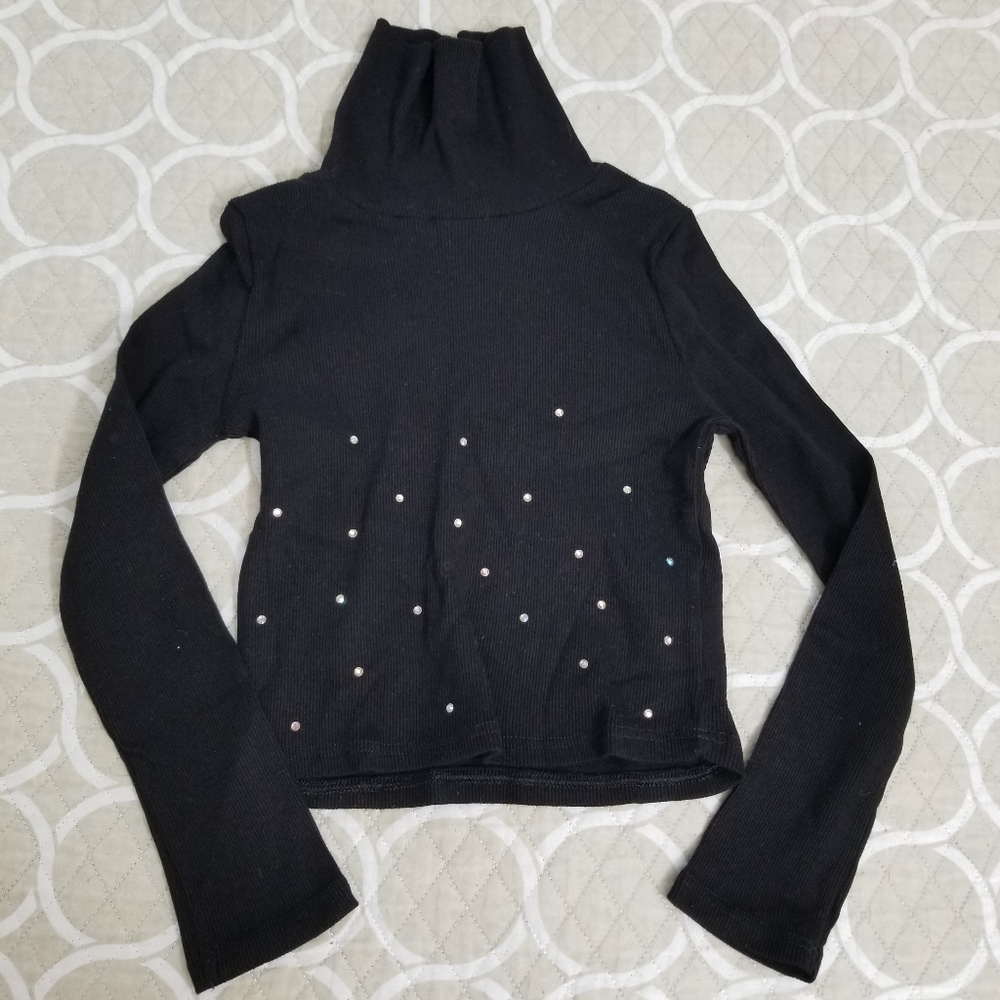 🔴 Nwot  River Island  turtleneck crop top with rhinestones on front size 7 (E4)